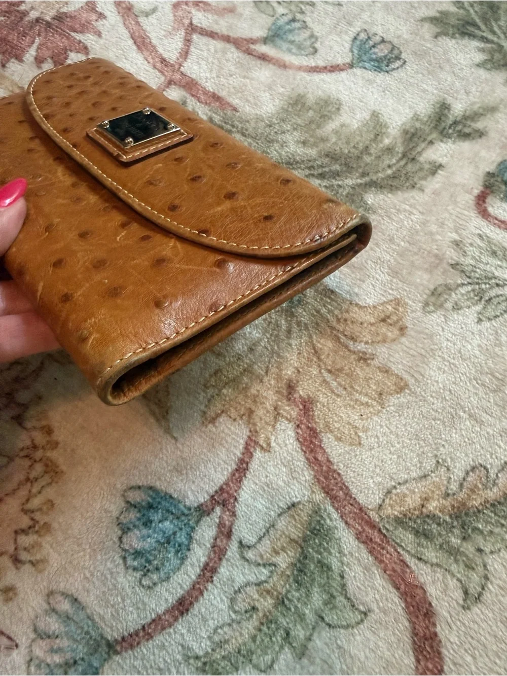 Dooney & Bourke Cognac Ostrich-Embossed Leather Wallet - Picture 10 of 11
